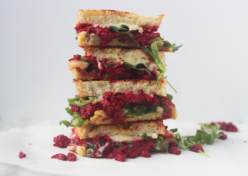 Triple cheese/grilled cheese with garlicky beet spread and turkey bacon | This African Cooks