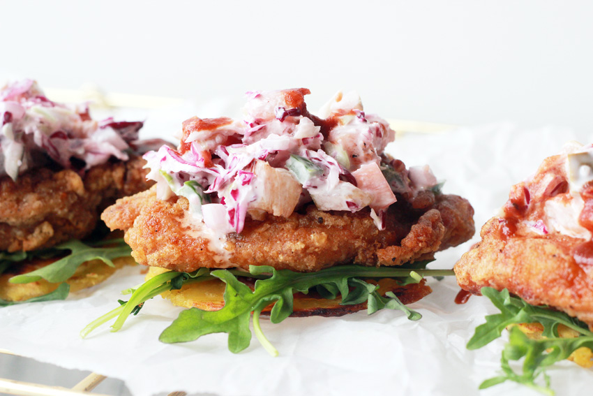 Whole30/paleo tostone open face chicken sliders with spicy pineapple cole slaw | This African Cooks