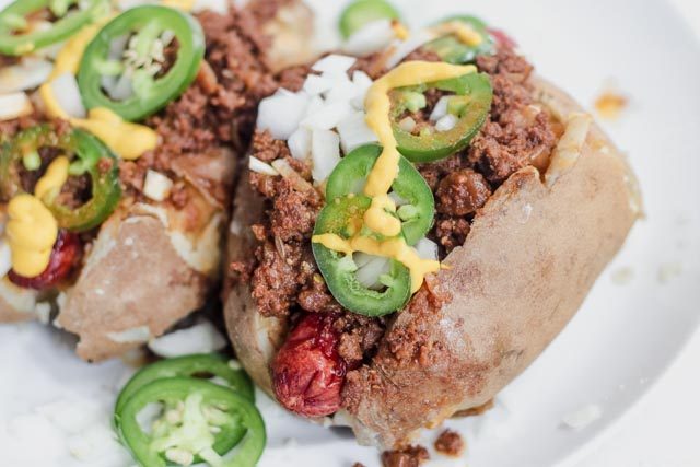 How to Make Chili Dog Baked Potato using Pederson's Natural Farms | This African Cooks